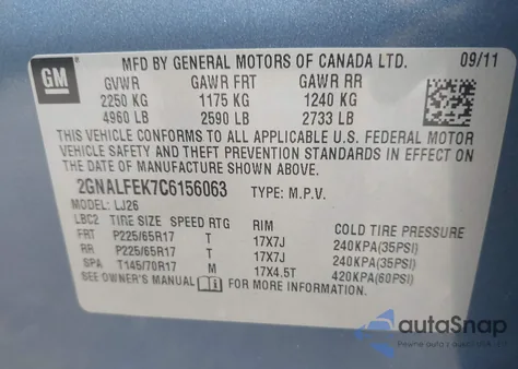 2012 Chevrolet Equinox Ltz z USA, uszkodzony, nr VIN 2GNALFEK7C6156063